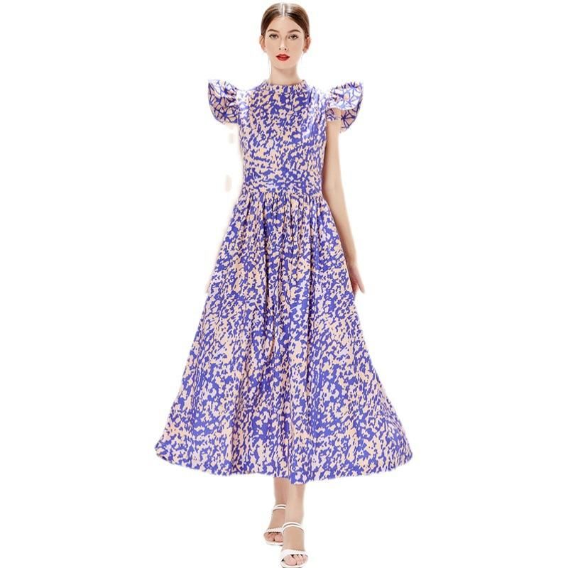 Printed dress women's new summer ruffle stitching floral printing and dyeing large skirt