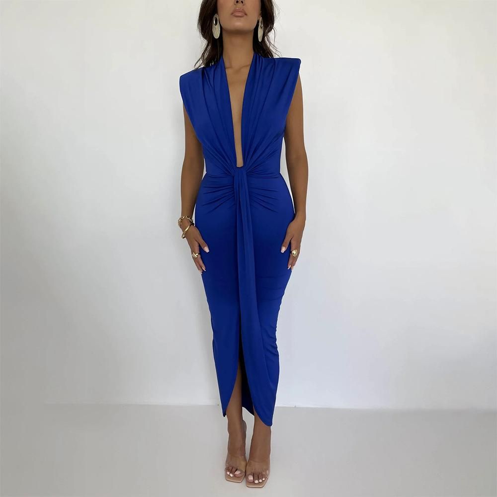 2022 new pleated V-neck dress summer feminine hot girl waist long skirt