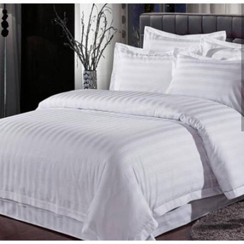 Stripe White Bedsheet With  Pillow Cases And Duvet