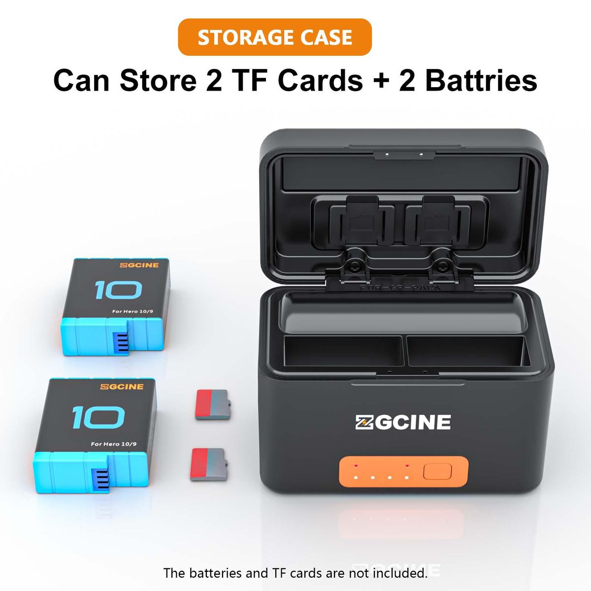ZGCINE PS-G10 mini Portable Sports Camera Battery Fast Charging Case 5200mAh Wireless Dual Battery Charger with Type-C Port Replacement for GoPro Hero 10 9 8 7 6 5