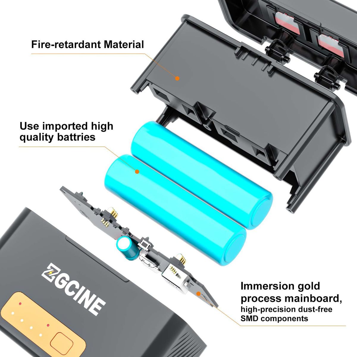 ZGCINE PS-G10 mini Portable Sports Camera Battery Fast Charging Case 5200mAh Wireless Dual Battery Charger with Type-C Port Replacement for GoPro Hero 10 9 8 7 6 5