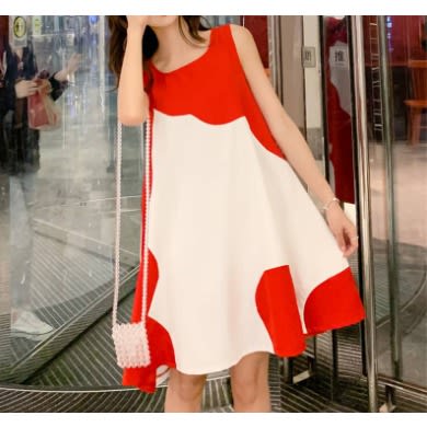 Color Block Shift Dress- Red
