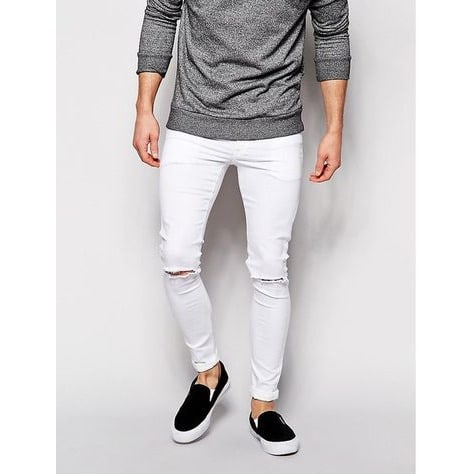 Men's Ripped Dope Strechy Jeans - White