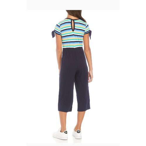 Girls Colour Block Striped Knot Jumpsuit