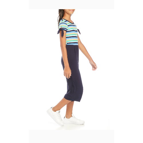 Girls Colour Block Striped Knot Jumpsuit