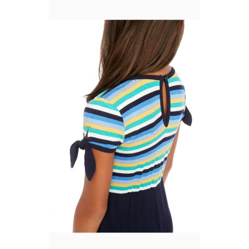 Girls Colour Block Striped Knot Jumpsuit