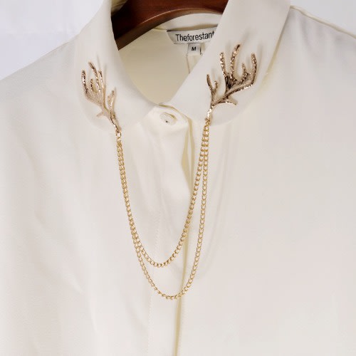 Deer Antlers Shirt Collar Brooch Pin Suit Lapel Accessory - Gold