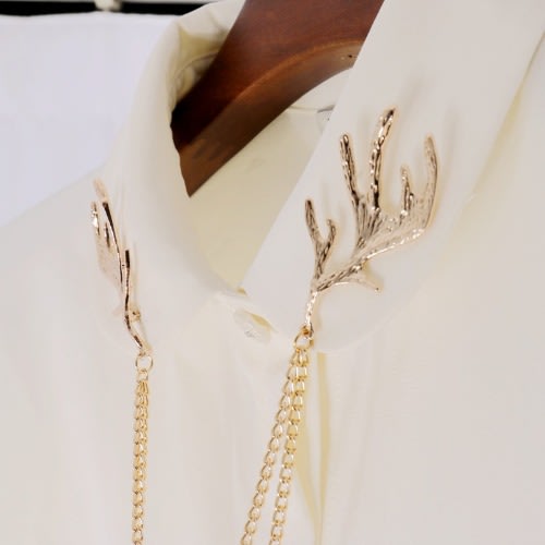 Deer Antlers Shirt Collar Brooch Pin Suit Lapel Accessory - Gold