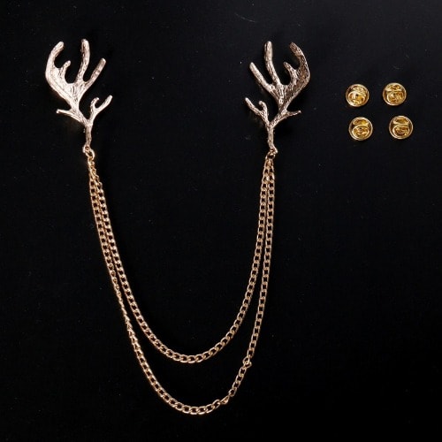 Deer Antlers Shirt Collar Brooch Pin Suit Lapel Accessory - Gold