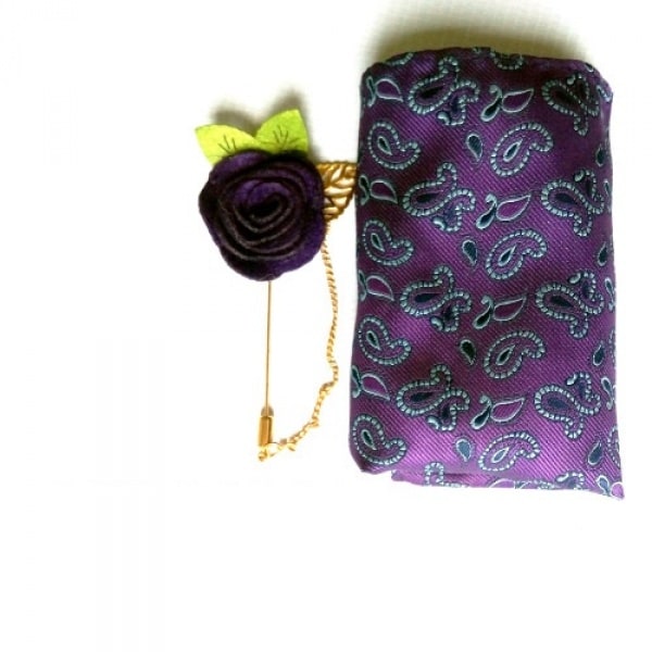 Purple Paisley Pocket Square + Lapel Pin