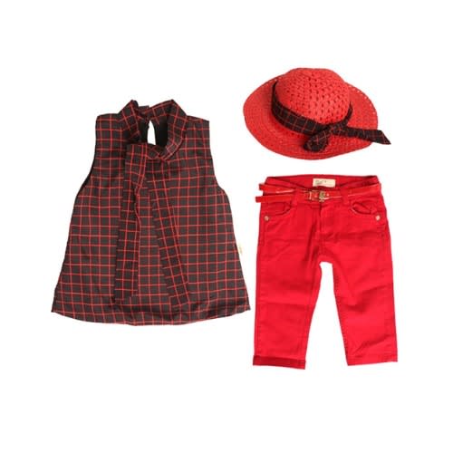 Cute Princess Sleeveless Stripe Top, Red Trouser And Cape