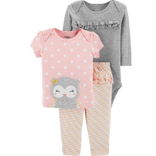 Child Of Mine Newborn Baby Girl 3pc Bodysuit, Tshirt & Pant Set