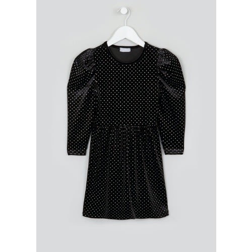 Girls Black Polka Dot Velvet Dress