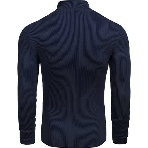 Unisex Long Sleeve Turtleneck T-shirt - Navy Blue