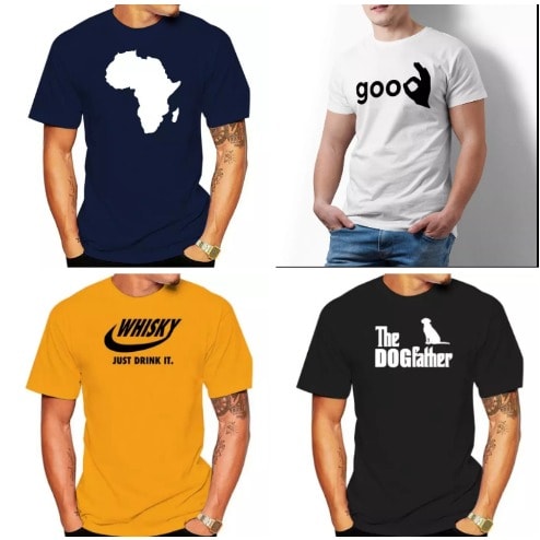 Pure Cotton T-shirts - 4 Pcs -Black, White, Yellow & Blue