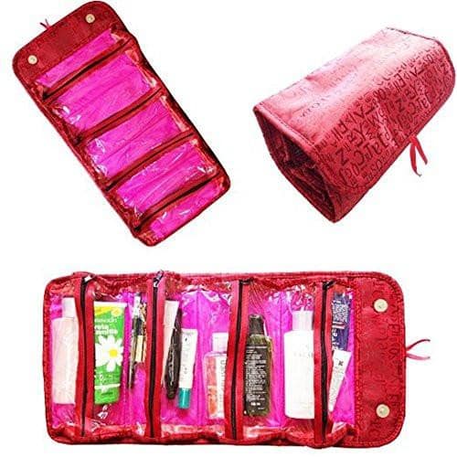 Organizer Travel Makeup/Cosmetic Bag - Rose Red