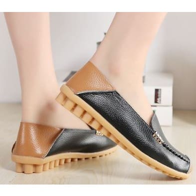 Women Leather Flat Shoe-  Black