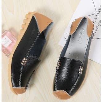 Women Leather Flat Shoe-  Black