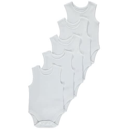 5 Pack Baby Bodysuits - White