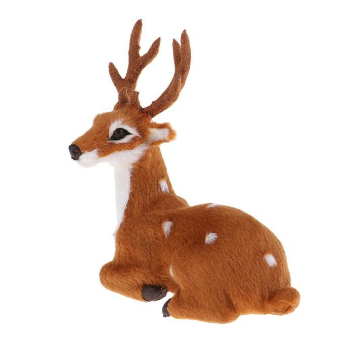 Christmas Deer Miniatures Plush Elk Ornaments Light Brown Male Sitting