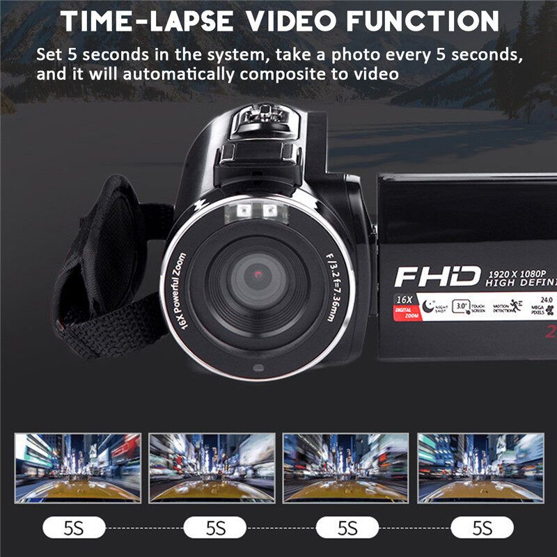 (30MP 16X Zoom) Professional Full HD 1080P 2.7K LCD Touch Screen Digital Camcorder Video DV Camera HD Screen IPS Digital Camera-IR Night Version, Loop Recording, Self- Touch Screen + Wifi
