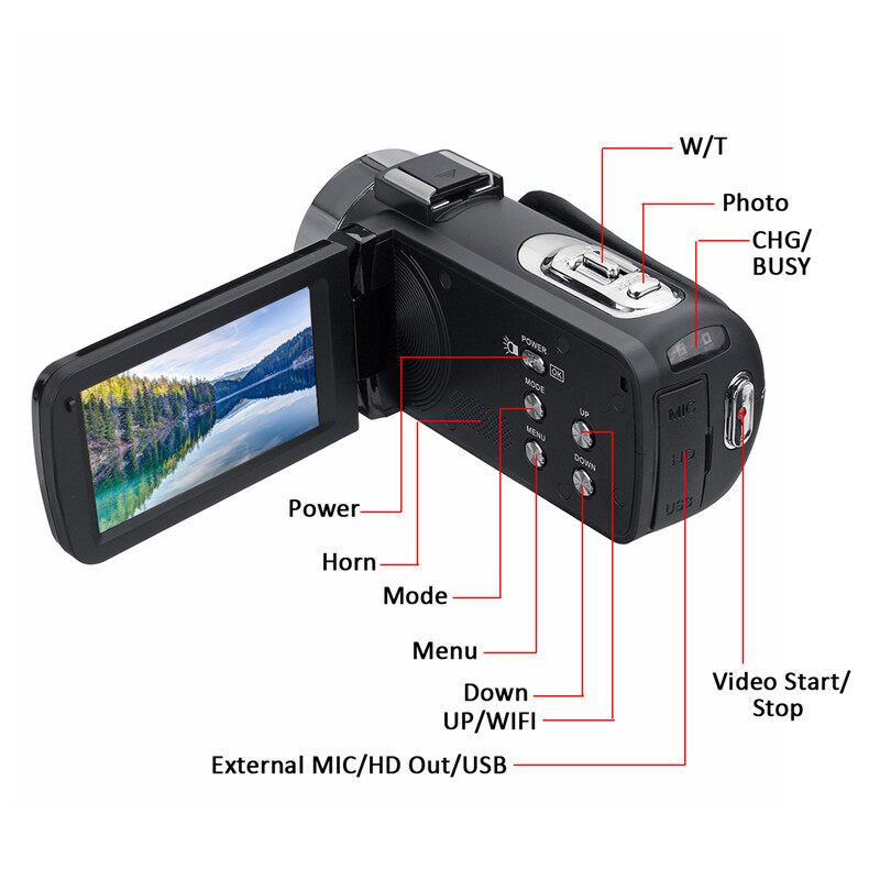(30MP 16X Zoom) Professional Full HD 1080P 2.7K LCD Touch Screen Digital Camcorder Video DV Camera HD Screen IPS Digital Camera-IR Night Version, Loop Recording, Self- Touch Screen + Wifi