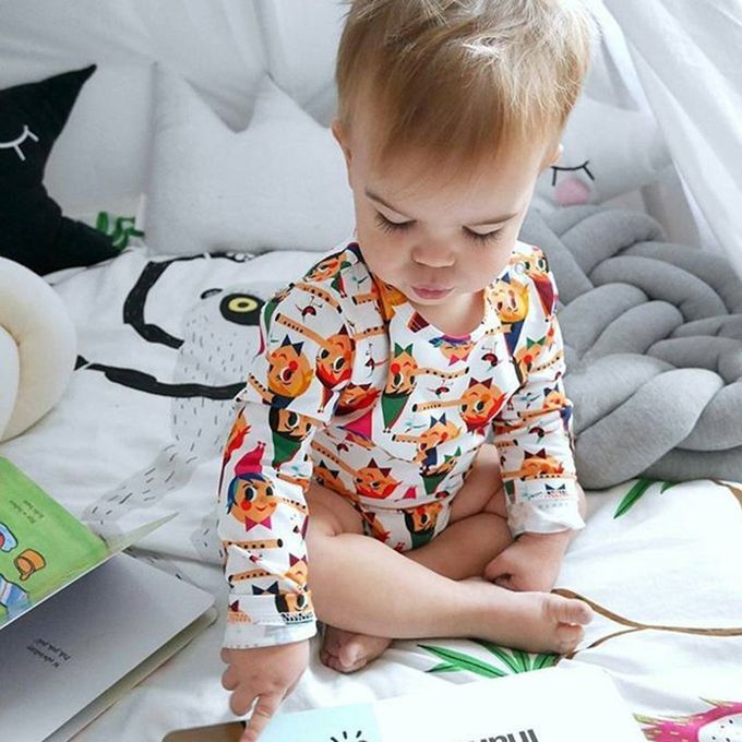 Newborn Baby Uni Artoon Lown Printed Bodysuits Romper Jumpsuit Outfits-Multi- Olor-80 M