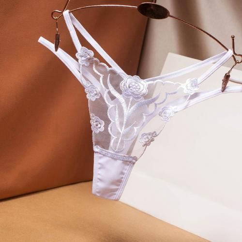 Women's Sexy Lace Thongs Transparent Plus Size Underpants White
