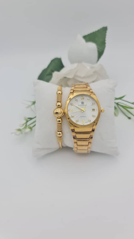 Ladies Awesome Elegance Gold Wrist Watch+Bracelet