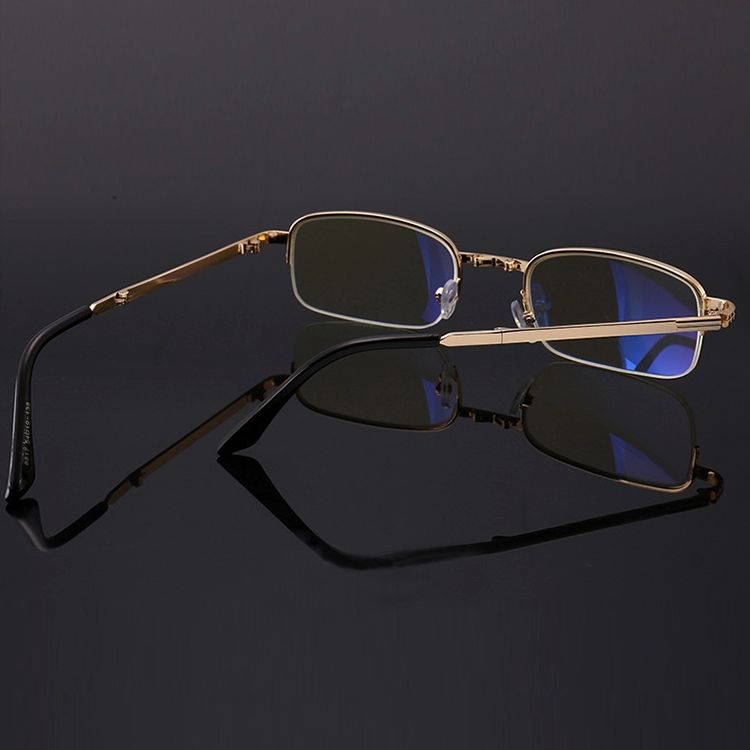 Folding Anti Blue-ray Presbyopic Reading Glasses With Case & Cleaning Cloth, +1.50D(Gold)