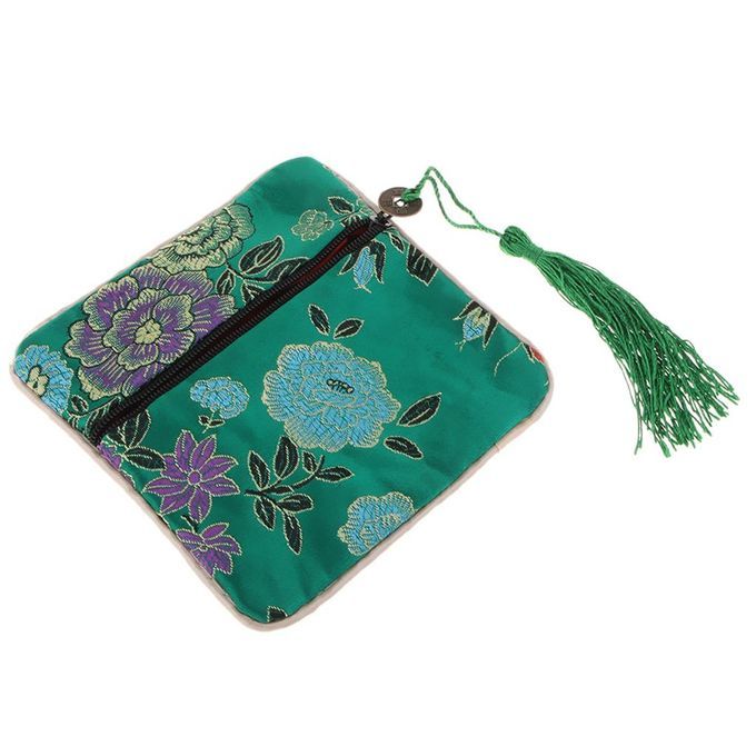 Traditional Embroidery Silk Handbag Jewelry Guzheng Nail Band Green