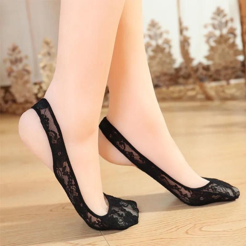 3/5 Pairs Invisible Boat Socks Women Summer Silicone Non-Slip Socks for High Heels Shoes Ice Silk Thin Half-Palm Suspender New