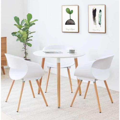 Set Of 3 Scandinavian Chairs and Table - White
