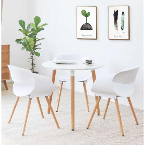 Set Of 3 Scandinavian Chairs and Table - White