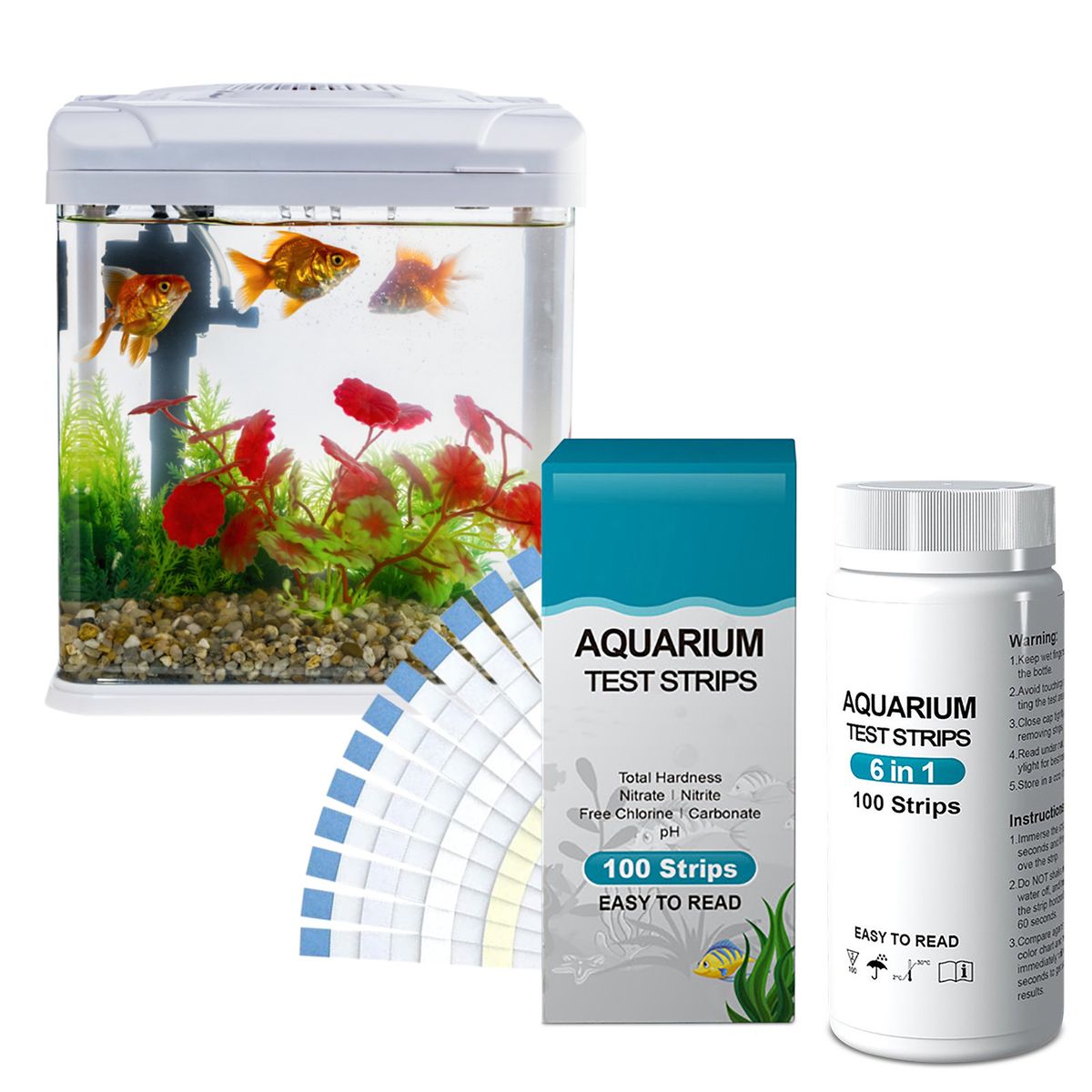 Test Strips 6-in-1 100PCS Swimming Pool Aquarium Hardness Water Quality Test Kit Carbonate Hardness PH Nitrate Chlorine Nitrite