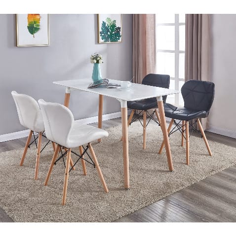 Set Of 4 Leather Chairs And Table - Black And White