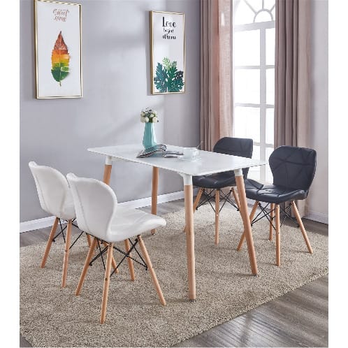 Set Of 4 Leather Chairs And Table - Black And White