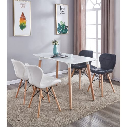 Set Of 4 Leather Chairs And Table - Black And White
