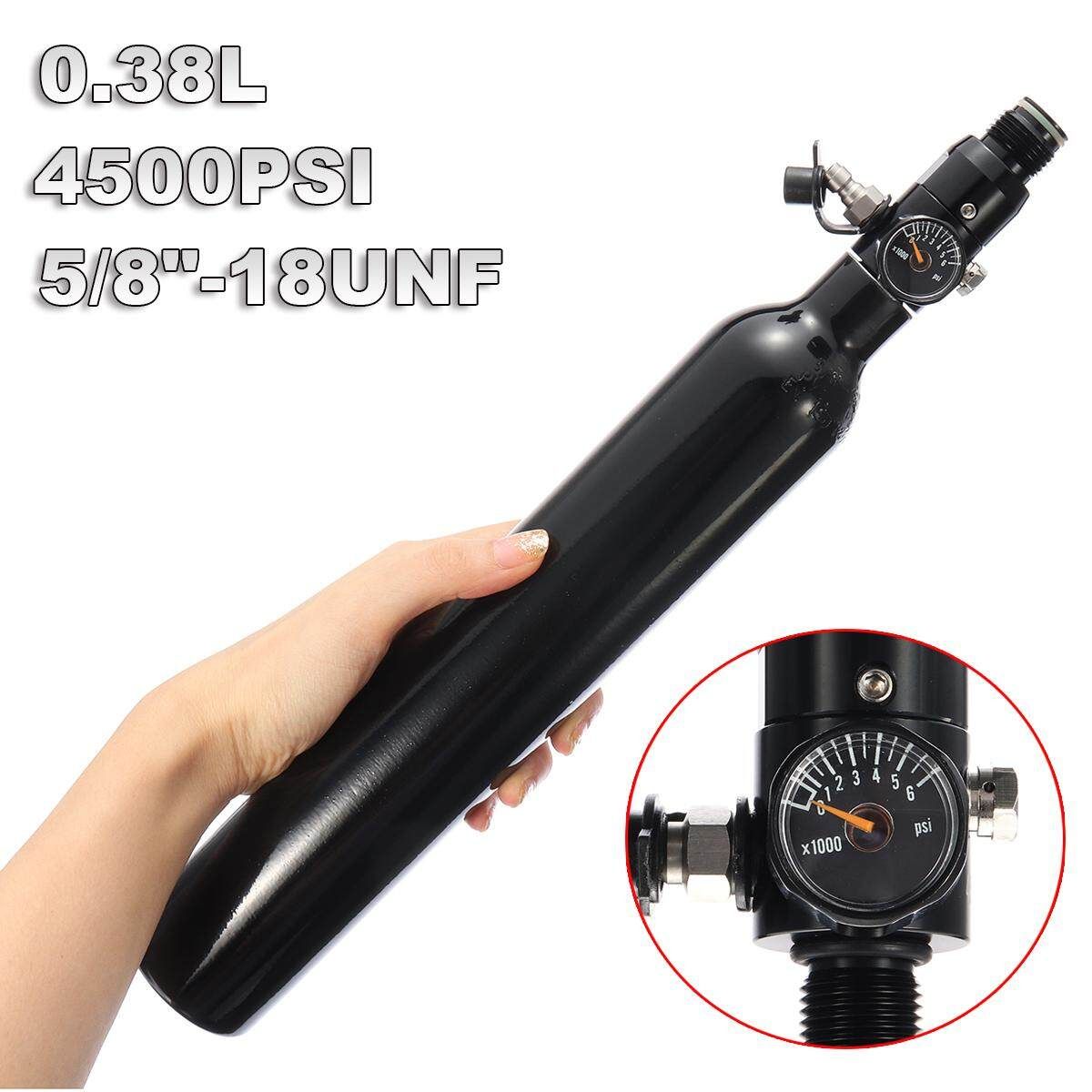Paintball Cylinder Tank 4500psi 0.38L Compressed Air Bottle With Regulator Black