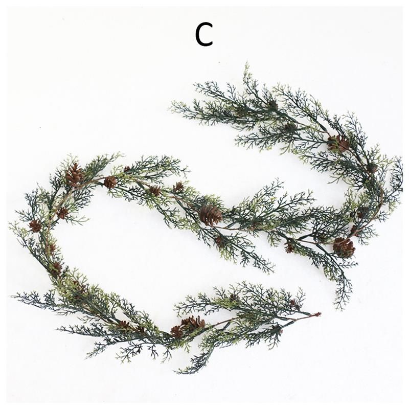 170CM Artificial Pine Cones Vine Christmas Decorative Snowflake Pine Branches Green Garland Leaves Wreath Wall Decor For Wedding C