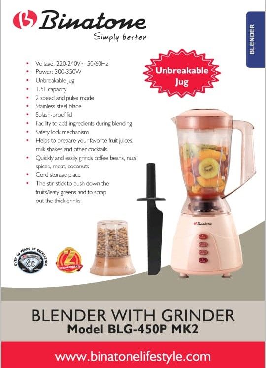 1.5L Blender/Grinder With A Stirring Stick - BLG-450(MK2)