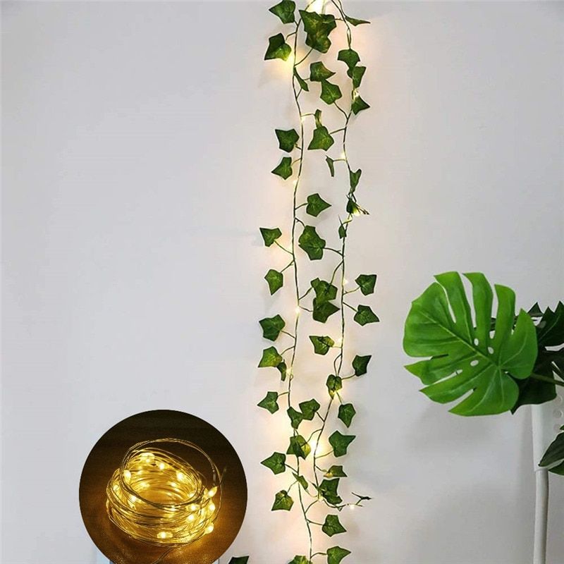 Fake Ivy With Light Strings Vines Artificial Ivy Leaf Plants LED Ivy Garland Greenery Hanging Plant Curtain For Party Wall Decor 1 Stringsx5M