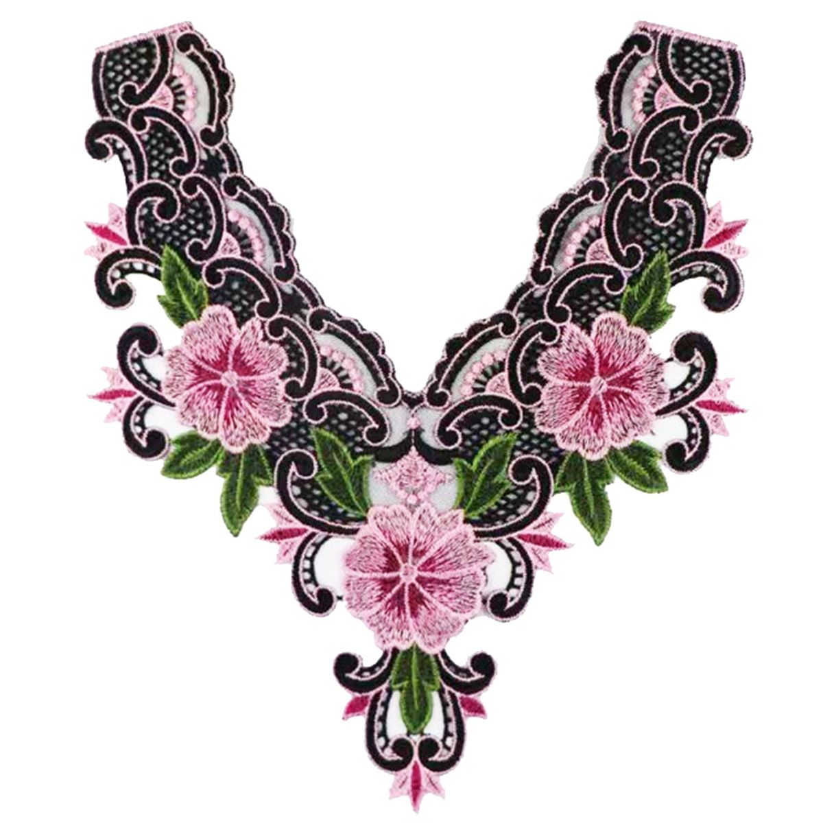Embroidered Lace Patch DIY Clothes Collar Flower Embroidery Applique Pink