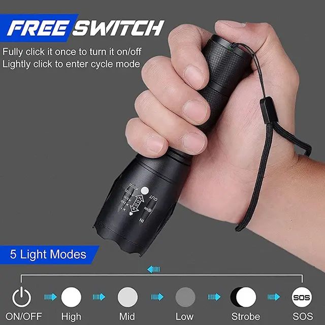Ultra-Bright Tactical Flashlights Torch XML-T6 LED IP65 Water-Resistant