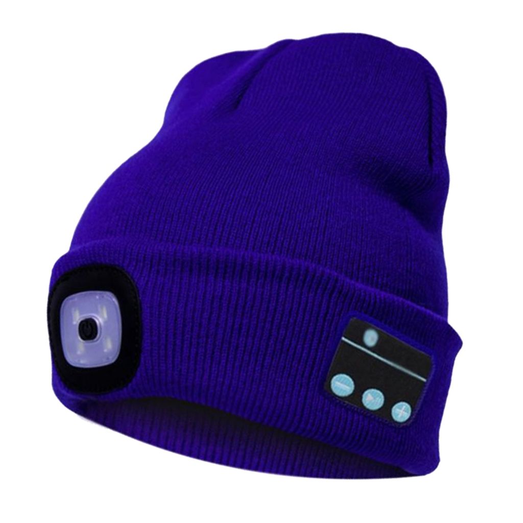 Winter Warm Music Hat Wireless Smart Headphone Bluetooth LED Hat Uni Winter Built-in Mic Headset With Flashlight Black