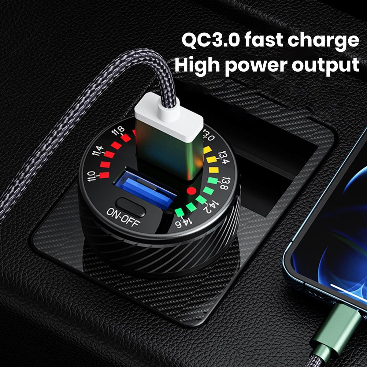 Mini Car Charger Turbocharge Touch High-speed Car Charger with Led Black