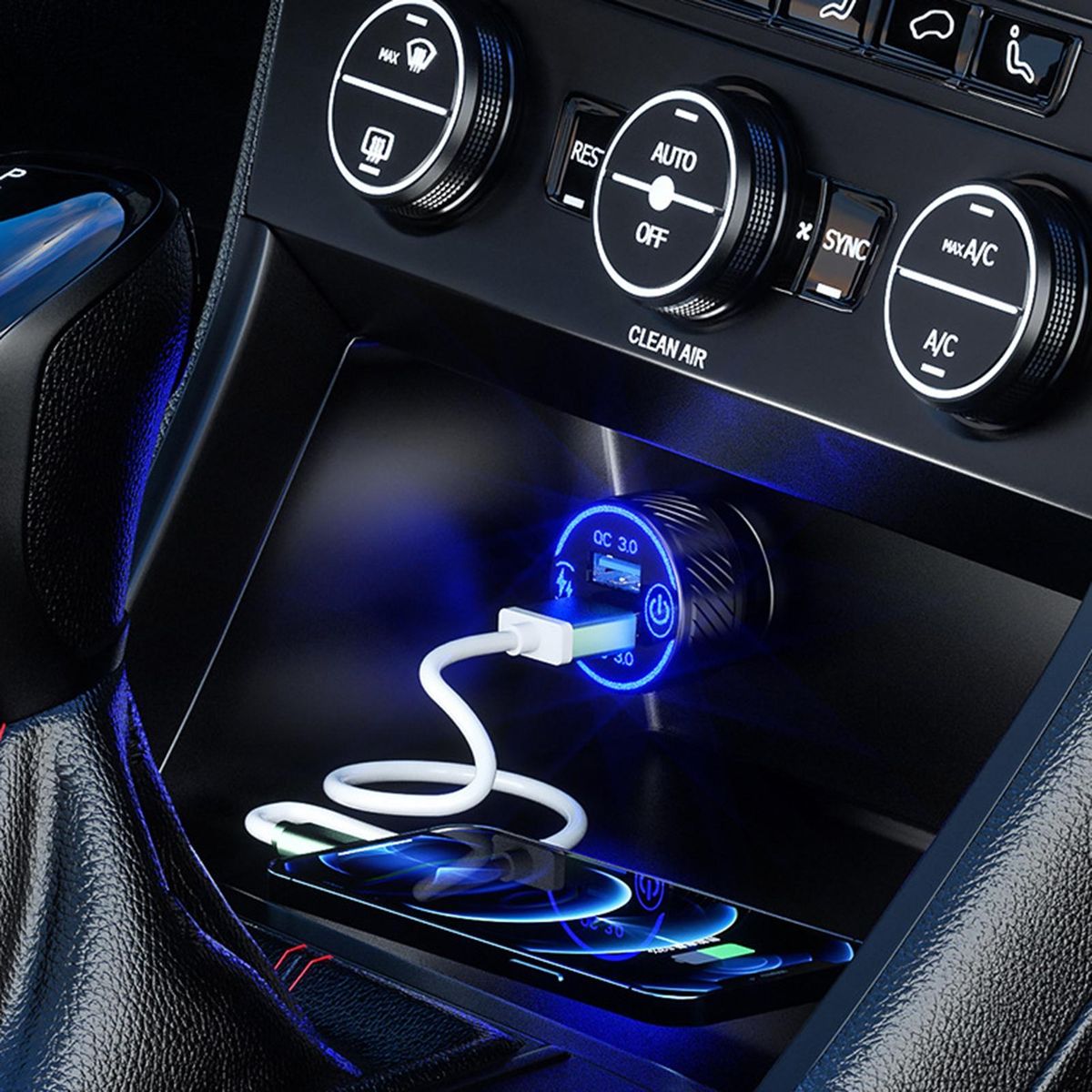 Mini Car Charger Turbocharge Touch High-speed Car Charger with Led Black