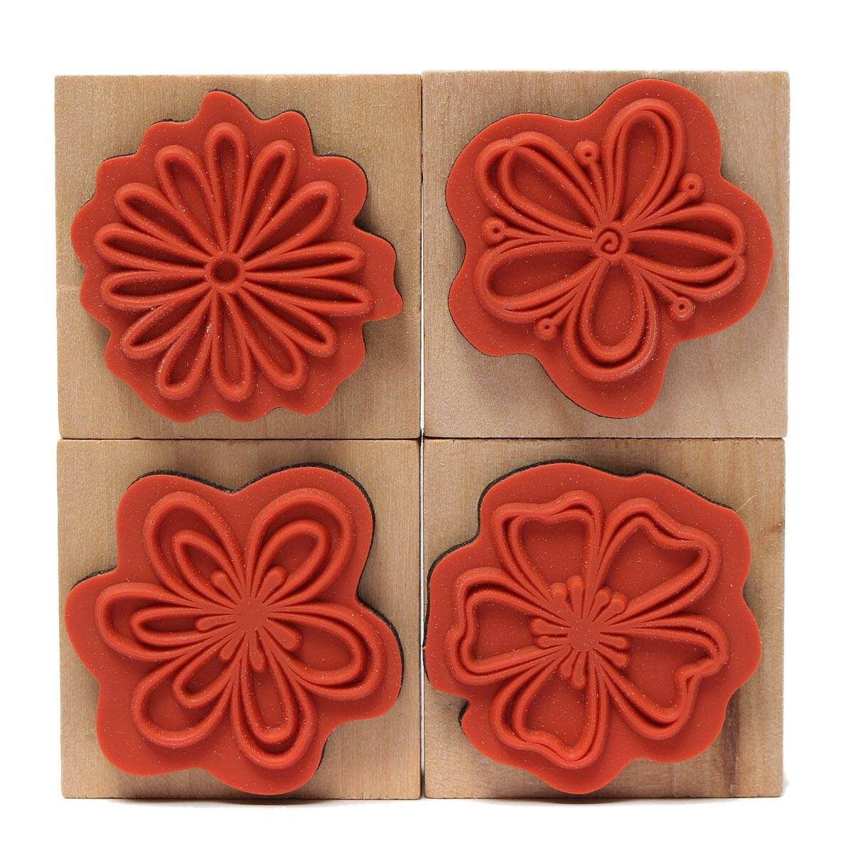 4pcs DIY Sweet Flowers Set Diary Scrapbook Floral Decoration Wooden Rubber Stamp