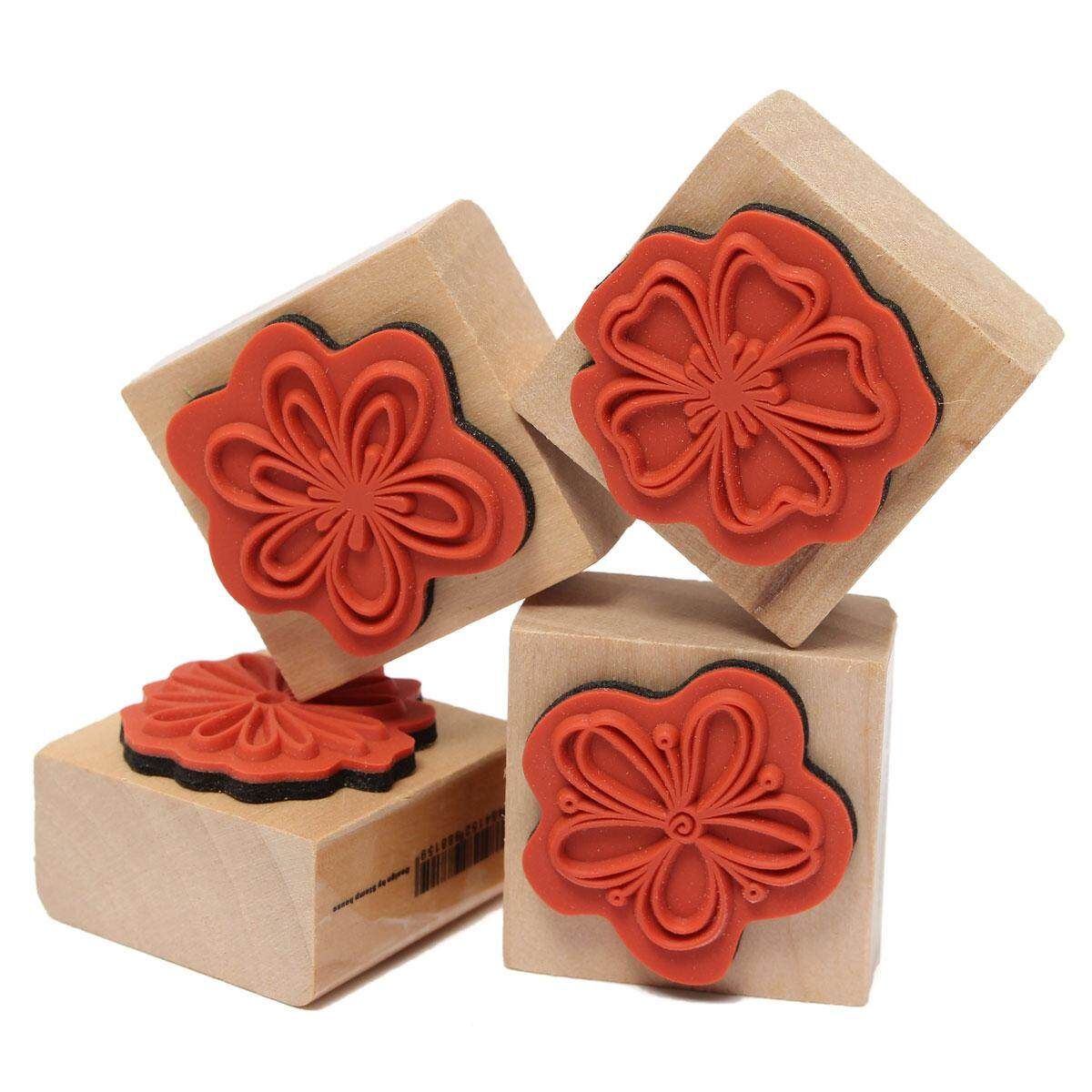 4pcs DIY Sweet Flowers Set Diary Scrapbook Floral Decoration Wooden Rubber Stamp