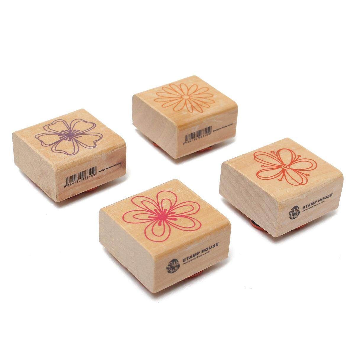 4pcs DIY Sweet Flowers Set Diary Scrapbook Floral Decoration Wooden Rubber Stamp